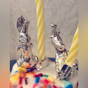 Silver plated tigger or  rabbit birthday candle holder. About 1 1/2”in s…